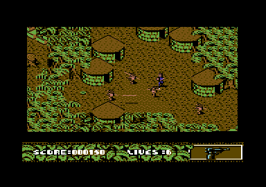 Arnie Savage: Combat Commando (Commodore 64) screenshot: Arnie is attacked by a few natives