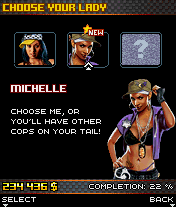 Asphalt 3: Street Rules (J2ME) screenshot: You can unlock new girls, with no real purpose at all.