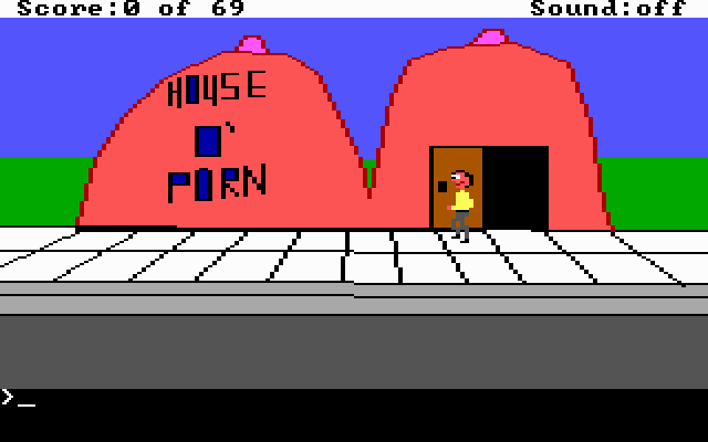 Fuck Quest (DOS) screenshot: The House of Porn. The architects overdid themselves...