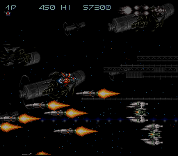 Axelay (SNES) screenshot: Horizontally scrolling gameplay