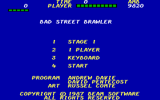 Bad Street Brawler (DOS) screenshot: Main menu