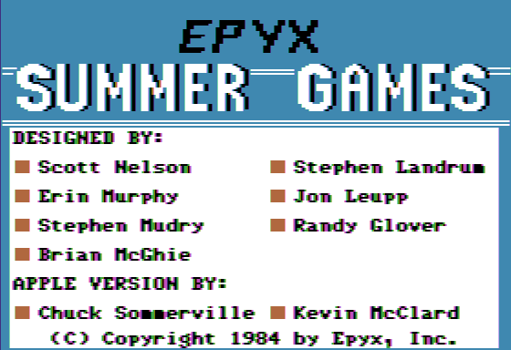 Summer Games (Apple II) screenshot: Title screen