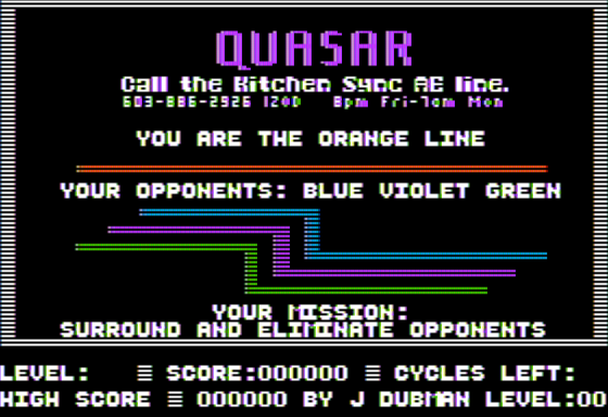 Quasar (Apple II) screenshot: Instructions
