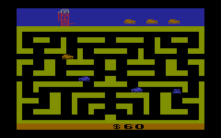 Bank Heist (Atari 2600) screenshot: Robbed some banks; the cops are chasing me!