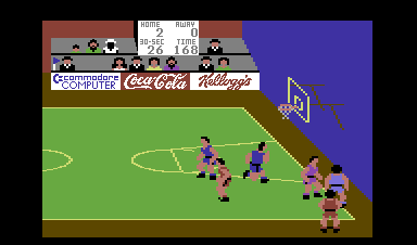 International Basketball (Commodore 64) screenshot: Out wide