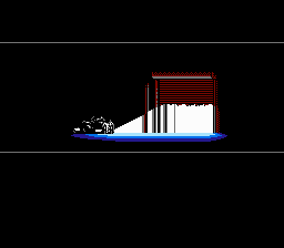 Batman: The Video Game (NES) screenshot: Stage 2 intro: the Batmobile cuts its way into the AXIS Chemical Factory.