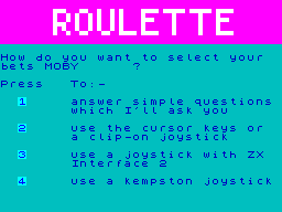 Casino Royal (ZX Spectrum) screenshot: Roulette: different input options