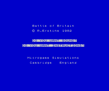 Battle of Britain (ZX Spectrum) screenshot: Main menu