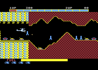 Super Cobra (Atari 5200) screenshot: A close encounter with a missile!