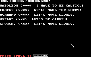Battles of Napoleon (DOS) screenshot: Your leaders get to make a statement before each round