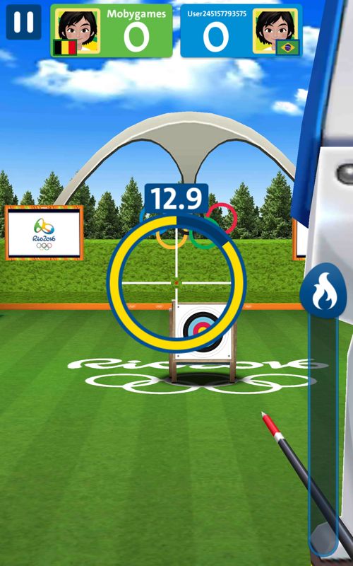 Rio 2016 Olympic Games (Android) screenshot: Thirteen seconds left to shoot (archery).