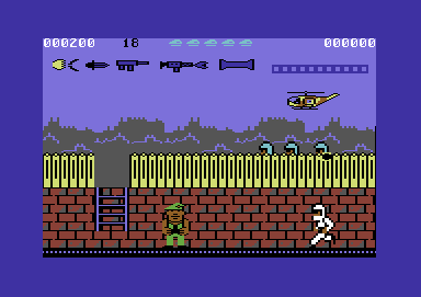 Bazooka Bill (Commodore 64) screenshot: A helicopter drops a bomb