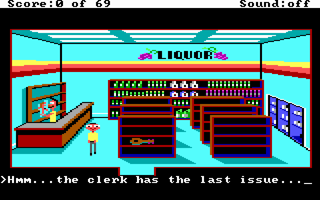 Fuck Quest (DOS) screenshot: Inside the Mart...business is slow, eh?