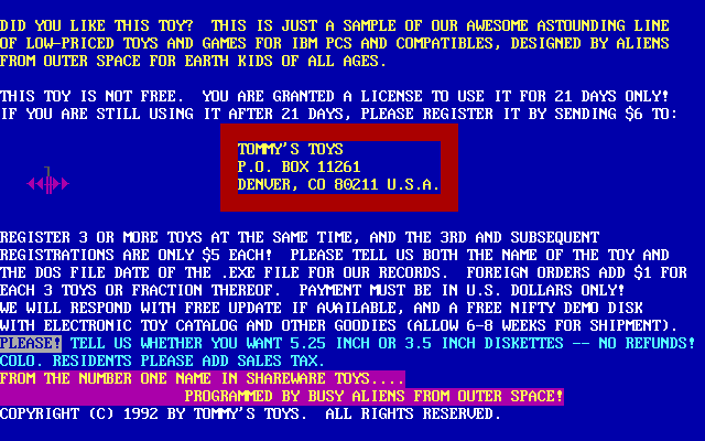 Tommy's Double L (DOS) screenshot: The game's exit screen