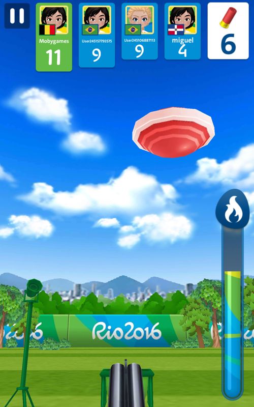 Rio 2016 Olympic Games (Android) screenshot: Tap the target in skeet to shoot it.