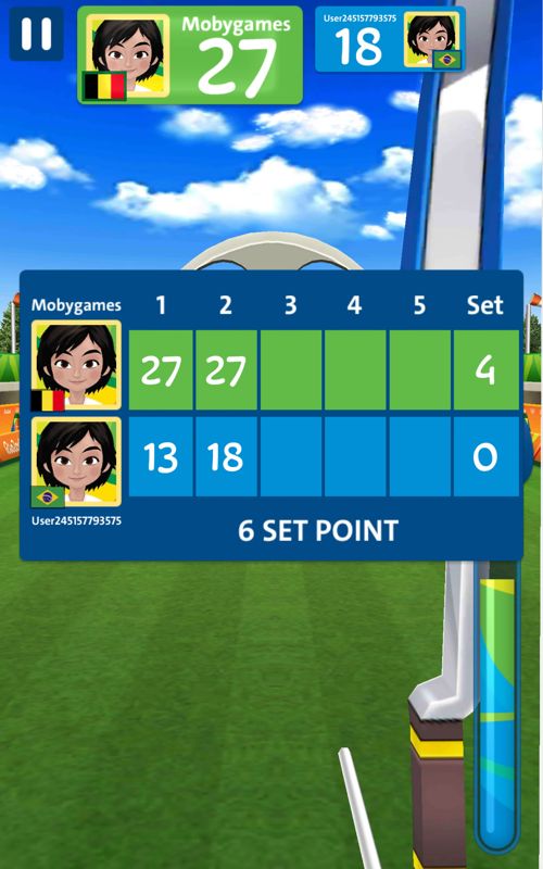 Rio 2016 Olympic Games (Android) screenshot: Progress through the sets for archery