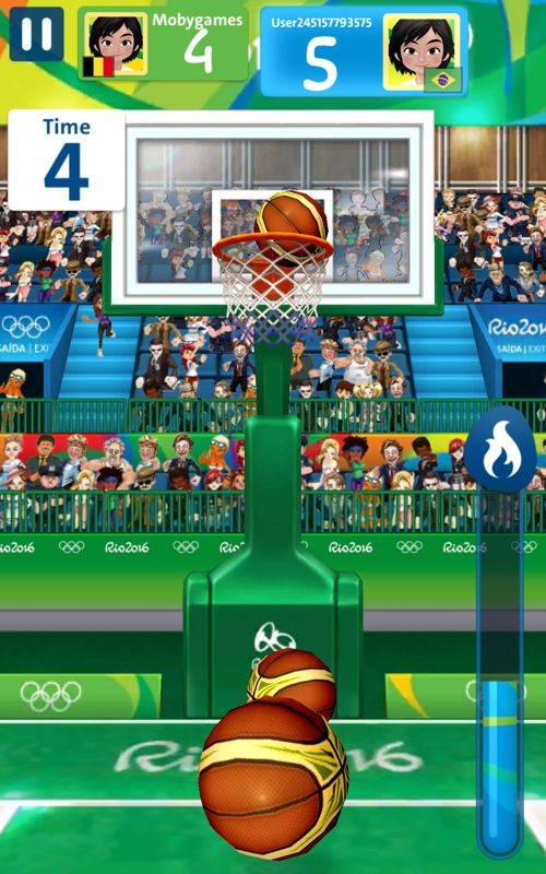 Rio 2016 Olympic Games (Android) screenshot: Shooting balls in the basketball mini-game.