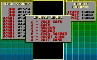 Beyond Columns (DOS) screenshot: Menu