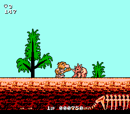 Big Nose the Caveman (NES) screenshot: Hi there, cute little triceratops!