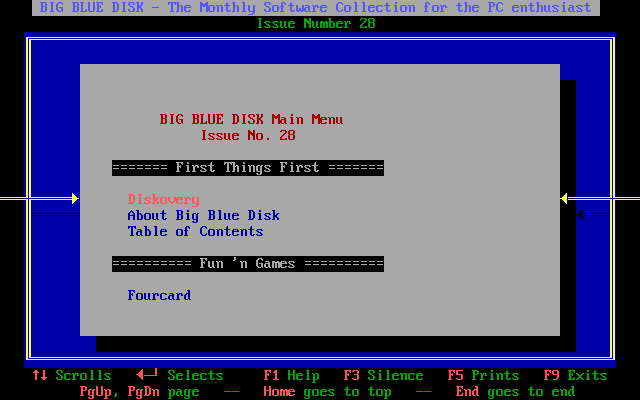 Big Blue Disk #28 (DOS) screenshot: The top of the scrolling menu