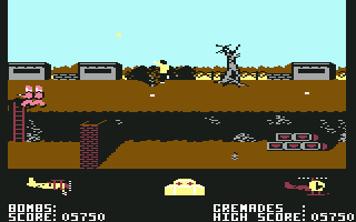 Biggles (Commodore 64) screenshot: Launched a grenade into the air