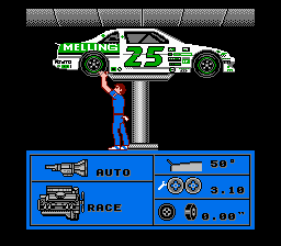 Bill Elliott's NASCAR Challenge (NES) screenshot: Choose between five different adjustments to your stock car