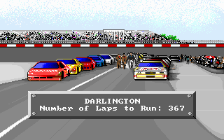 Bill Elliott's NASCAR Challenge (DOS) screenshot: Typical start screen for a race
