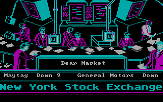 Black Monday (DOS) screenshot: The ticker summarizes changes to stocks