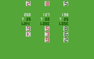 Blackjack (Atari 2600) screenshot: And the results of that hand are...