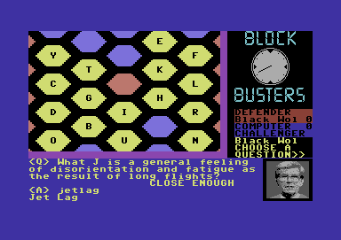 Blockbusters (Commodore 64) screenshot: So I didn't add the space. Big deal