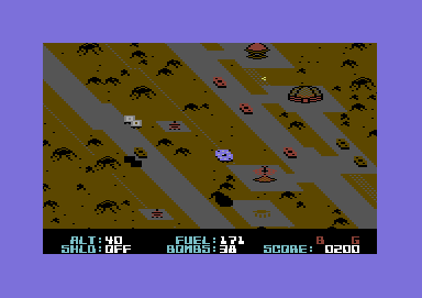 Blue Max 2001 (Commodore 64) screenshot: fight enemy saucers and bomb targets