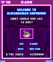 Block Breaker Deluxe (J2ME) screenshot: Buy missing gifts in Blockbreaker Emporium.