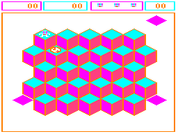 Blochead (Dragon 32/64) screenshot: The use of colours is good in buff mode, too (buff)