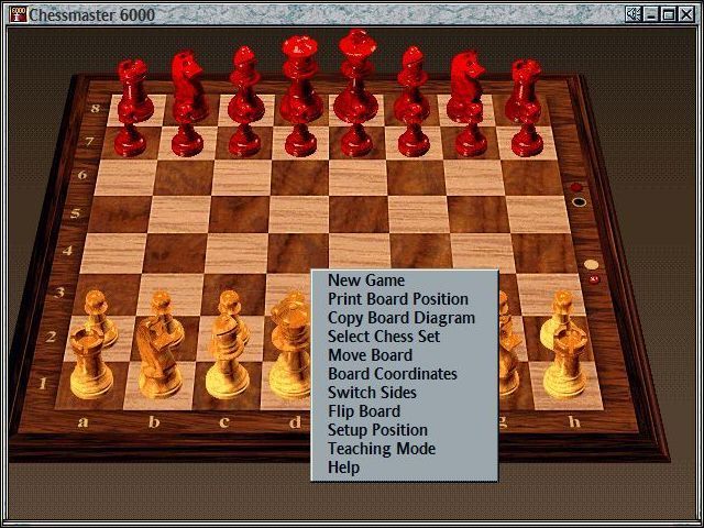 Chessmaster 6000 (Windows) screenshot: Right clicking on the game board brings up the game options window