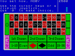 Casino Royal (ZX Spectrum) screenshot: Roulette: place your bets!