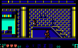 The Blues Brothers (Commodore 64) screenshot: Avoiding the mall guards