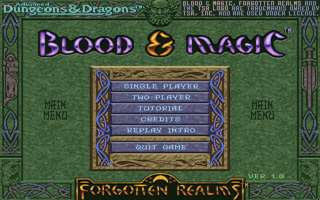 Blood & Magic (DOS) screenshot: Main menu