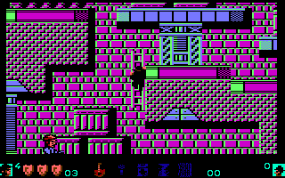 The Blues Brothers (Commodore 64) screenshot: Climbing a ladder on the construction site