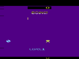 Boing! (Atari 2600) screenshot: Title screen. You can't see the squares because the game uses flicker, causing the characters and squares to exist opposite of each other.