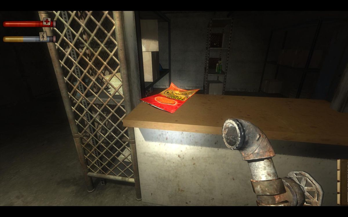 Condemned: Criminal Origins (Windows) screenshot: Looks like Norton Mapes (<moby game="F.E.A.R.: First Encounter Assault Recon">F.E.A.R.: First Encounter Assault Recon</moby>) was here before us.