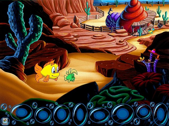 Freddi Fish 4: The Case of the Hogfish Rustlers of Briny Gulch (Windows) screenshot: That's Cousin Calico's ranch, minus hogfish