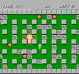 Bomberman (NES) screenshot: Blocks being destroyed in a bomb blast