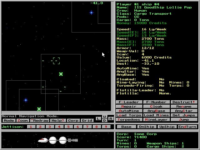 Stellar Conquest 3: Hostile Takeover (DOS) screenshot: Ship stats.