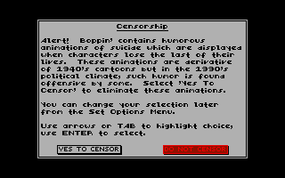 Boppin' (DOS) screenshot: Start-of-game censorship prompt