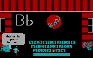 Bouncy Bee Learns Letters (DOS) screenshot: Here's the first letter to learn