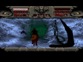 Bram Stoker's Dracula (SEGA CD) screenshot: Some levels have 3-D horse riding sections.