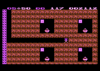 Boulder Dash (Atari 8-bit) screenshot: Those flashing boxes guard the diamonds