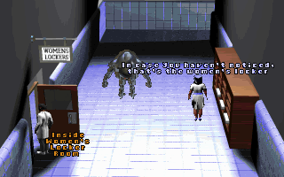 Bureau 13 (DOS) screenshot: Male characters will have a tough time trying to get into the female locker room...