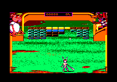 Bunny Bricks (Amstrad CPC) screenshot: A few blocks knocked out