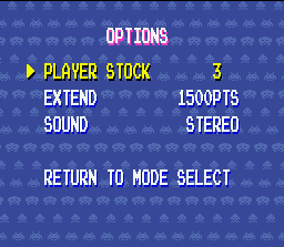 Space Invaders (SNES) screenshot: Options screen. Why only THREE options?!?